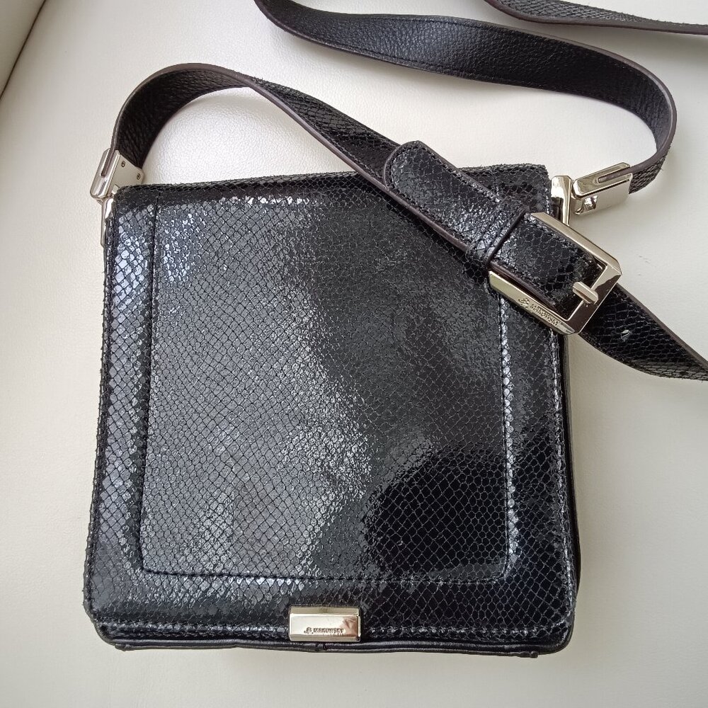 B. Makowsky Crossbody Bag Black Leather - Picture 1 of 6